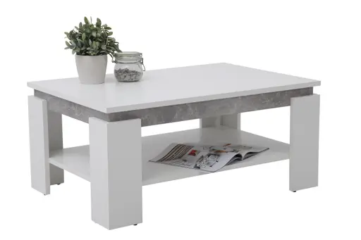 Couchtisch - LB ca. 90x60 cm, Weiß, Betonoptik