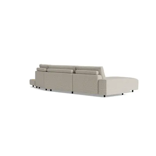 Ecksofa Serava Plus - Longchair links, Trapezelement, 1-Sitzer mit Anbauhocker, Stoff, Sand