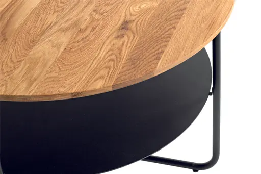 Couchtisch - Ø/H ca. 70x45 cm, Eiche massiv geölt, Schweizer Kante, Schwarz