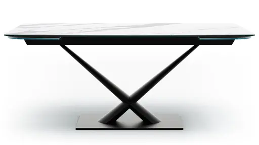 Esstisch Savona - LB ca. 200x100 cm, ausziehbar, Keramik, Weiß, Bootsform