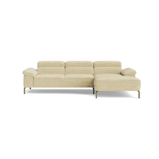 Ecksofa Bolonia - 2-Sitzer mit Longchair rechts inkl. Rückenlehne- und Kopfteilverstellung, Stoff, Cappuccino