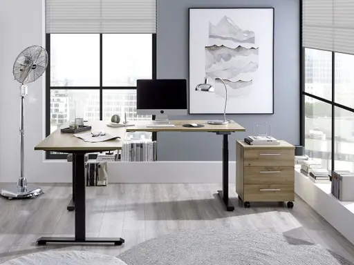 Eckschreibtisch - höhenverstellbar, LB ca. 185x77 cm, Artisan Eiche Nachbildung, Schwarz