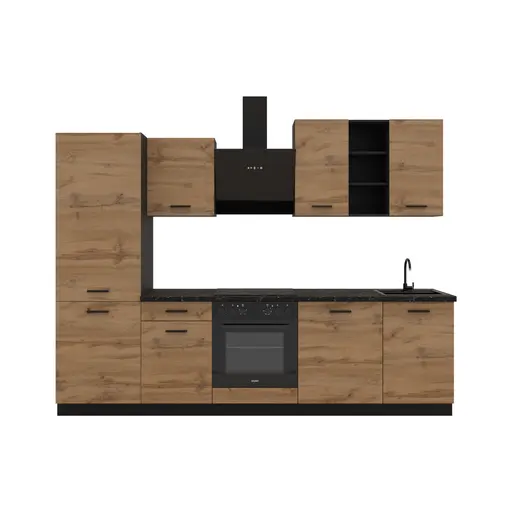 Küchenblock- ohne E-Geräte, B ca. 280 cm, Schwarz, Eiche Dekor