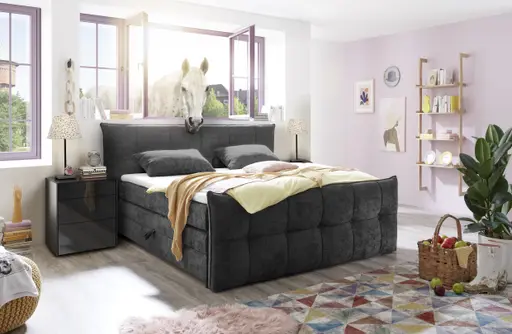 Boxspringbett- Liegefläche ca. 180x200 cm, Stoff, Schwarz