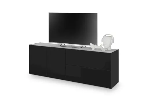 Lowboard - B ca. 181 cm, Schwarz, Keramikoptik