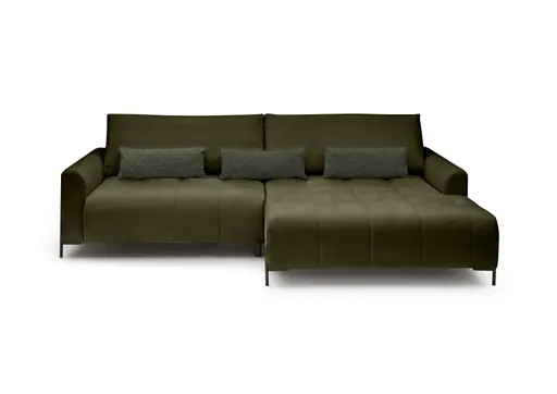 Ecksofa - 2-Sitzer mit Longchair rechts, Sitztiefe verstellbar motorisch, Stoff, Dunkelgrün