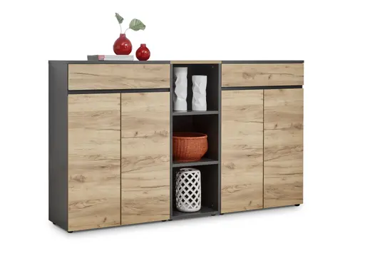 Aktenschrank GRIFFIN - B ca. 80 cm, Graphit, Eiche Nachbildung