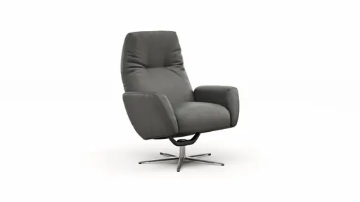 Einzelsessel Terni - Relaxfunktion, Sternfuss, Leder, Grau, 