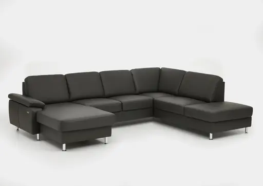 Wohnlandschaft - Longchair links mit 2,5-Sitzer und Ecke rechts,  Leder, Anthrazit