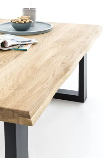 Couchtisch - LB ca. 110x70 cm, Eiche, Massiv, Geölt, Metall schwarz