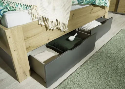 Bettanlage ROMED- Liegefläche ca. 180x200 cm, Eiche Dekor, Dunkelgrau