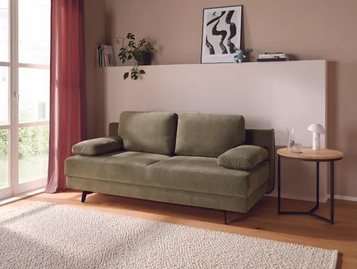 Schlafsofa Carmona - 2-Sitzer inkl. Schlaffunktion und Bettkasten, Stoff, Grün