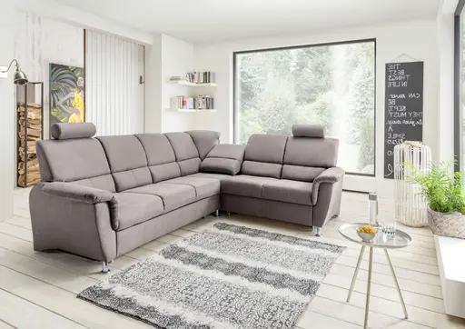 Polsterecke -  Schlaffunktion mit Bettkasten, 3-Sitzer, Ecke rechts, Dunkelgrau, Microfaser