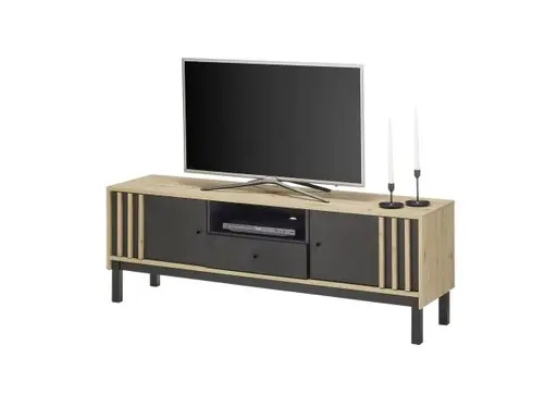 Lowboard - B ca. 156 cm, Eiche Dekor, Schwarz