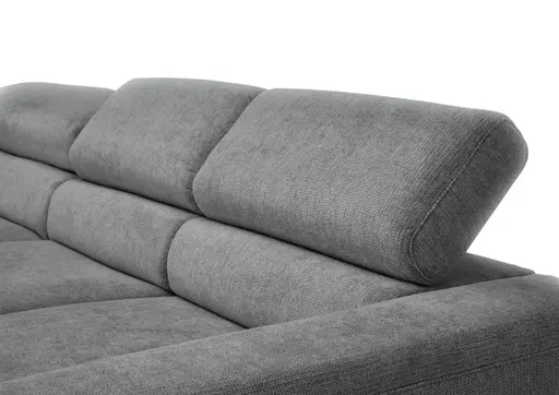 Ecksofa CHENOA - 2-Sitzer mit Longchair rechts, Kopfteil verstellbar, Stoff, Anthrazit
