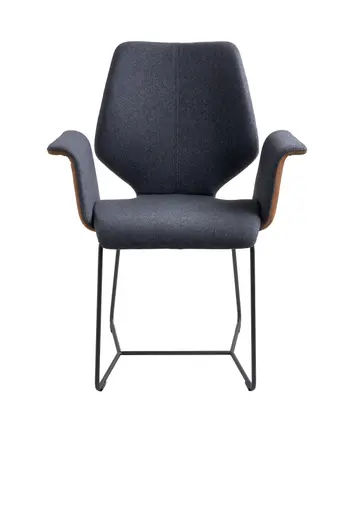 Armlehnstuhl Penthouse - Stoff, Steingrau, Leder, Cognac, Kufen, Anthrazit