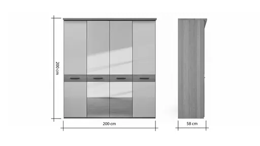 Drehtürenschrank Lenoso - B. ca. 200 cm, Glas Champagner, Spiegel