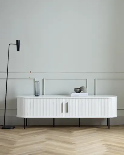 TV-Lowboard - B ca. 180 cm, Eiche Furnier, Weiß