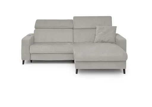 Ecksofa JANKO - 1-Sitzer mit Longchair rechts, Relaxfunktion motorisch, Stoff, Grau