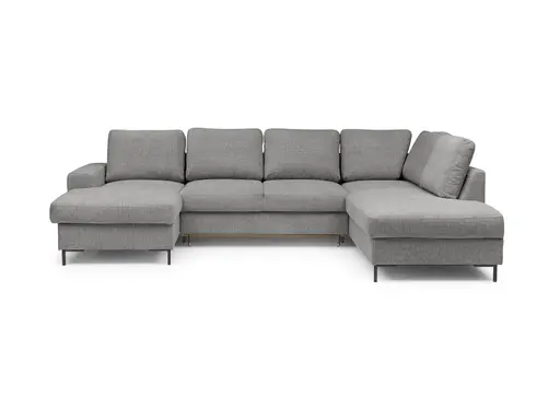 Wohnlandschaft - Longchair links mit 2-Sitzer und Ecke rechts, Stoff, Grau
