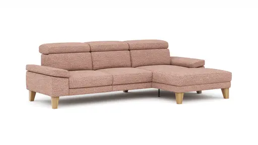 Ecksofa Hudson - 2,5-Sitzer mit Longchair rechts inkl. Kopfteil verstellbar, Stoff, Kupfer