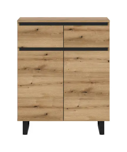 Kommode - B ca. 80 cm, Evoke Eiche Nachbildung, Schwarz