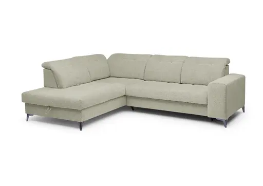 Ecksofa - Ecke links mit 2-Sitzer, Kopfteil verstellbar, Sitztiefe verstellbar motorisch, Stoff, Perlmutt
