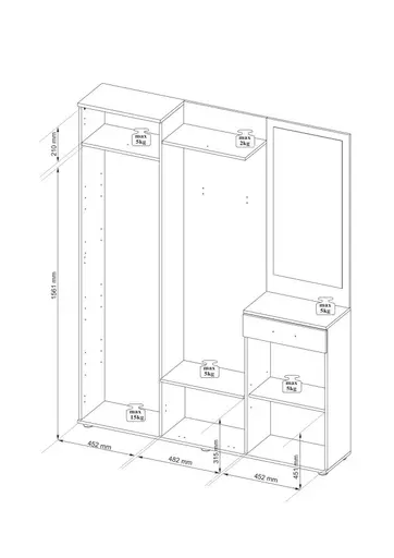 Kompaktgarderobe - Eiche Viking Nachbildung, Lichtgrau