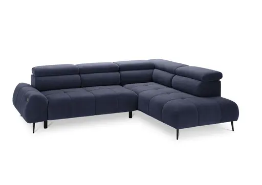 Ecksofa - 2-Sitzer mit Ecke rechts, Sitzvorzug motorisch, Kopfteil verstellbar, Stoff, Dunkelblau