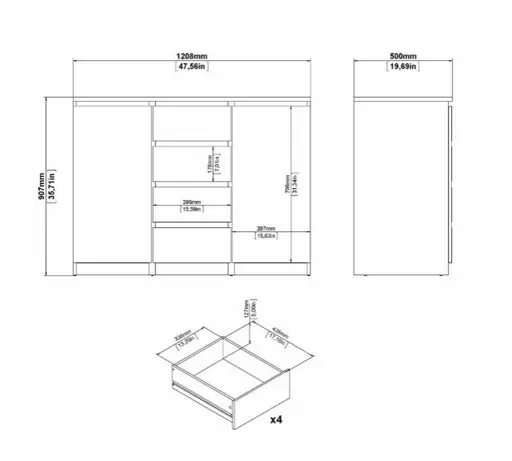 Kommode - B ca. 121 cm, Weiß Hochglanz