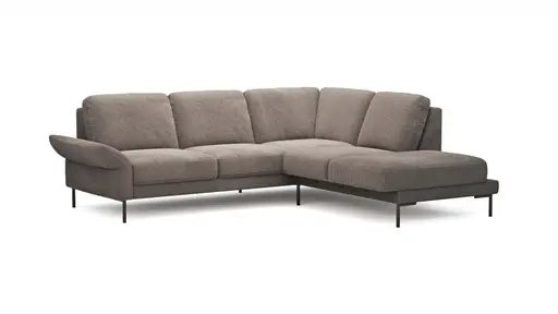 Ecksofa Rockport A - 2,5-Sitzer mit Ecke rechts, inkl. Sitzauszug (motorisch) und Armlehne klappbar, Stoff, Braun