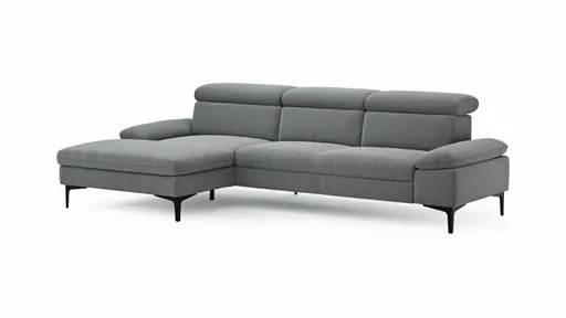 Ecksofa Felipa - Longchair links mit 2,5-Sitzer inkl. Kopfteil verstellbar, Stoff, Grau