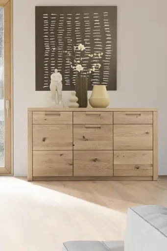 Sideboard - B ca. 162 cm, Eiche Nachbildung, Eiche massiv geölt