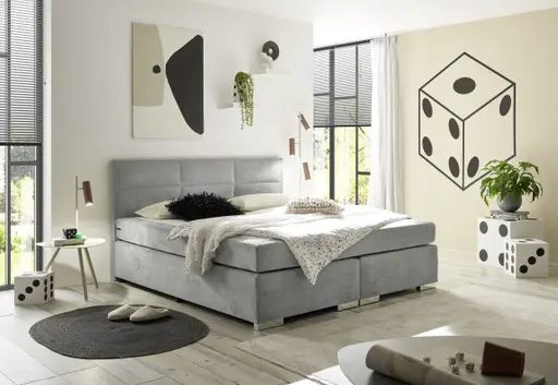 Boxspringbett SIRKO- Liegefläche ca. 180x200 cm, Stoff, Hellgrau