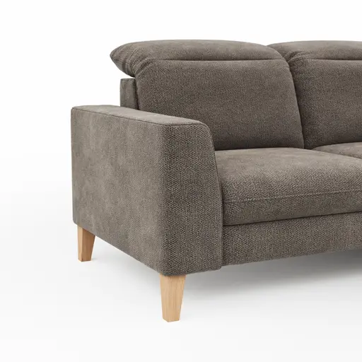 Ecksofa Alegria Plus - 2,5-Sitzer mit Longchair rechts inkl. Kopfteil verstellbar, Stoff, Nougat