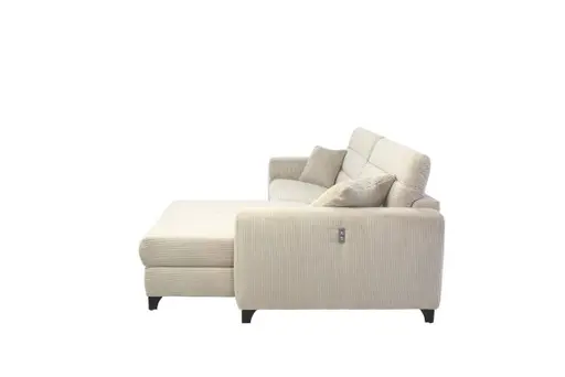 Ecksofa JAROM - 3-Sitzer, Ecke rechts inkl. Relaxfunktion (motorisch) und Kopfteil verstellbar, Stoff, Creme