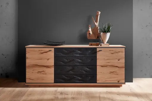 Sideboard - Alteiche Furnier, Akzent Spalteiche Carbongrau