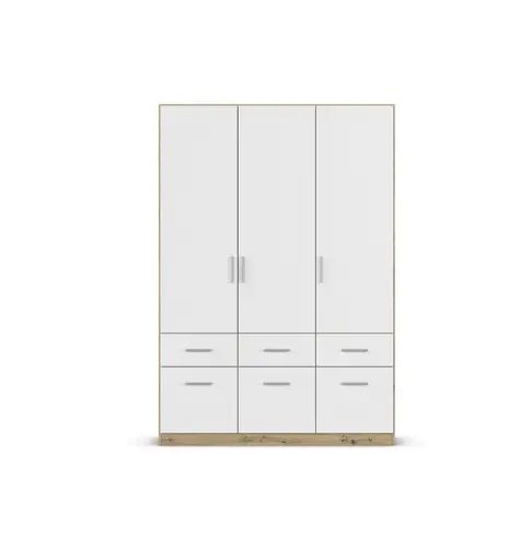 Drehtürenschrank REXY MATT- B 136 cm, Eiche Dekor, Weiß