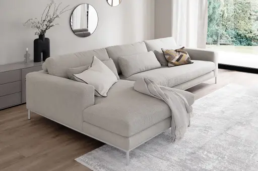 Ecksofa Solano - Longchair Links mit 2,5-Sitzer, Boucle, Natur