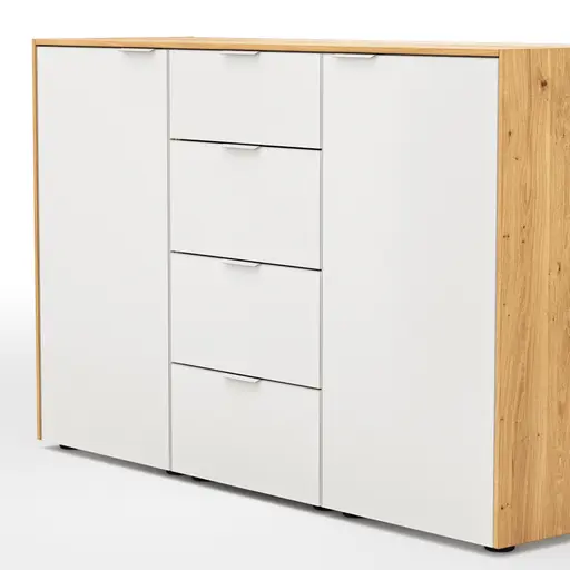 Kommode Colorado - BHT ca. 138x87x43 cm, Glas weiß mit Eiche furniert