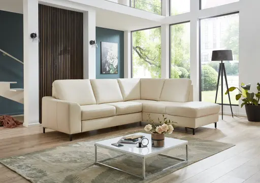 Ecksofa - 2,5-Sitzer mit Ecke rechts, Leder, Ecru