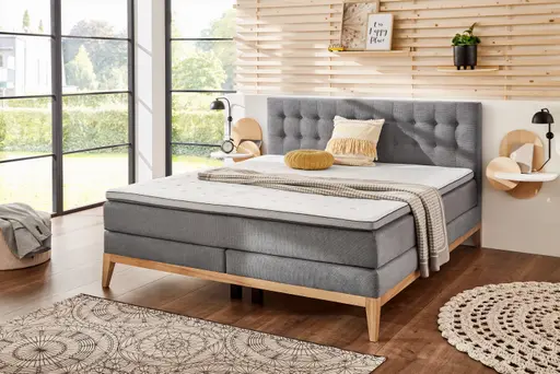 Boxspringbett- Liegefläche ca. 180x200 cm, Stoff, Hellgrau