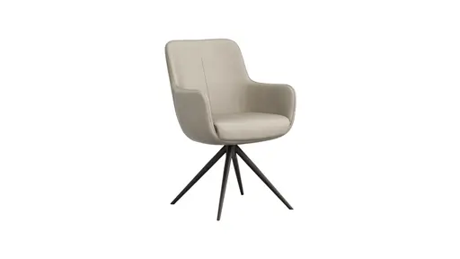 Armlehnstuhl Mis - Leder, Graubraun, Gestell, Schwarz