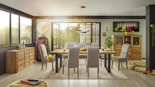 Esstisch - LB ca. 240x100 cm, Eiche massiv geölt, Schwarz