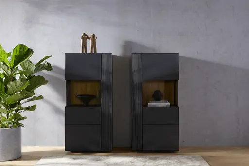 Vitrine Estana - Eiche massiv, Anthrazit