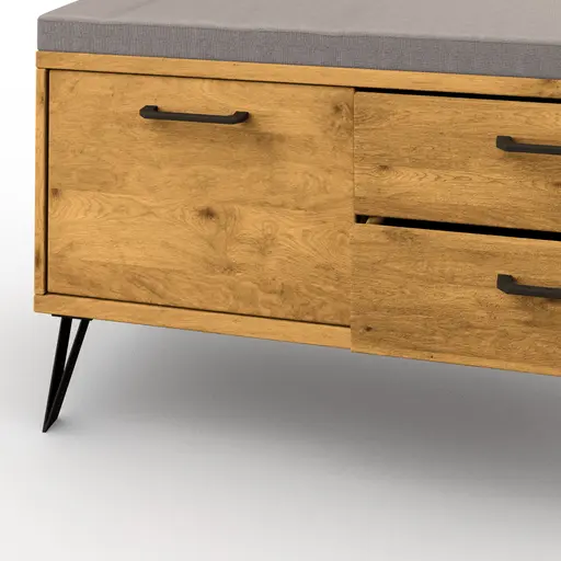 Garderobenbank Savannah - inkl. Sitzkissen grau, Wildeiche massiv, natur geölt