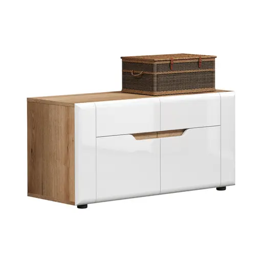 Sitzbank - B ca. 91 cm, Eiche Evoke Nachbildung, Weiß Hochglanz