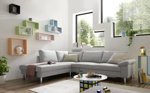 Ecksofa COOL - Ecke links mit 2,5-Sitzer, Querschläfer, Stoff, Hellgrau