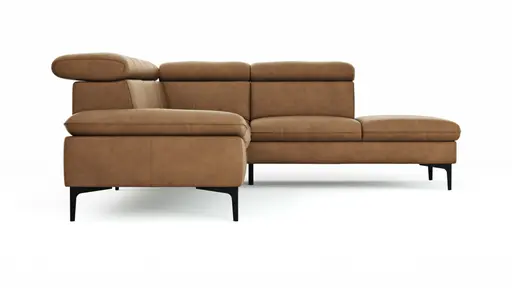 Ecksofa Felipa - 2,5-Sitzer mit Ecke rechts inkl. Kopfteil verstellbar, Leder, Cognac