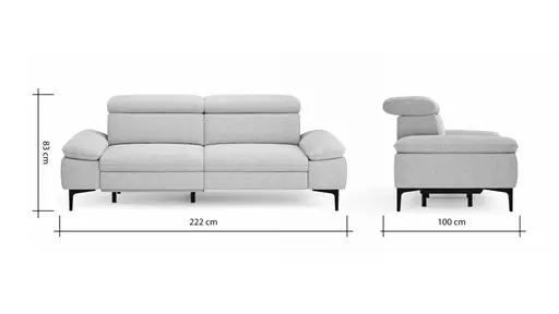 Sofa Felipa - 3-Sitzer inkl. Relaxfunktion (motorisch) und Kopfteil verstellbar, Stoff, Natur